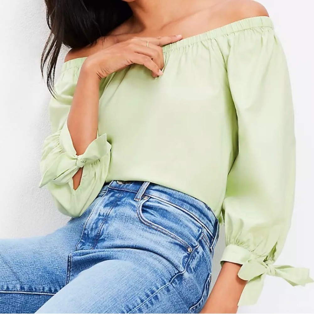 LOFT Light Green Off-Shoulder Blouse
